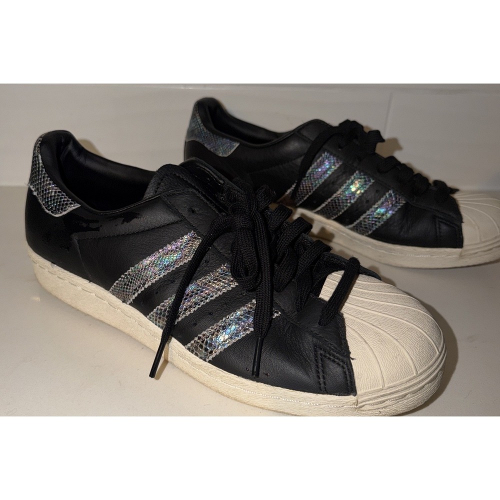 Adidas Superstar Black Iridescent Snake Shell Toe Sneakers Women's Size 8